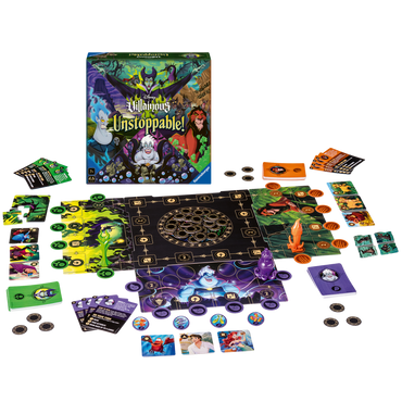 Disney Villainous Unstoppable spillbrett med unike karakterdomener for hver Disney-skurk og strategisk spill