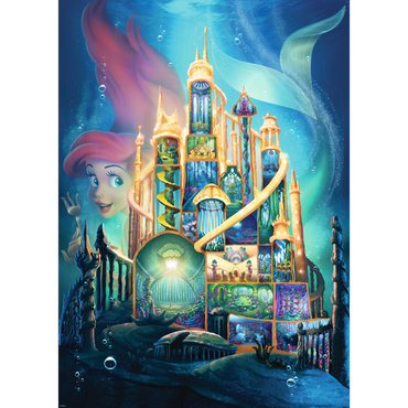Disney Ariel slott puslespill motiv - detaljert bilde av det ferdige 1000 brikkers puslespillet med undervannslott