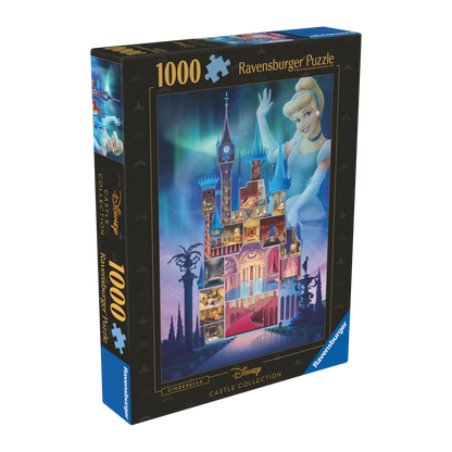 Disney Askepott puslespill eske - viser komplett 1000 brikkers puslespill med slott-tverrsnitt motiv