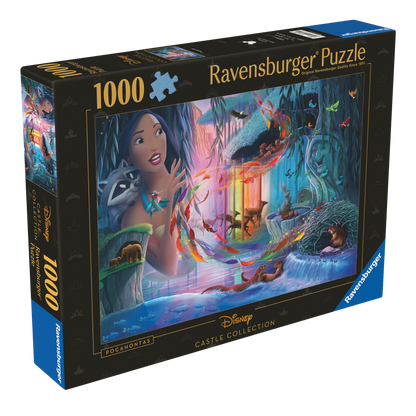 Disney Slott Pocahontas 1000 brikker Ravensburger puslespill eske med Pocahontas og dyr motiv