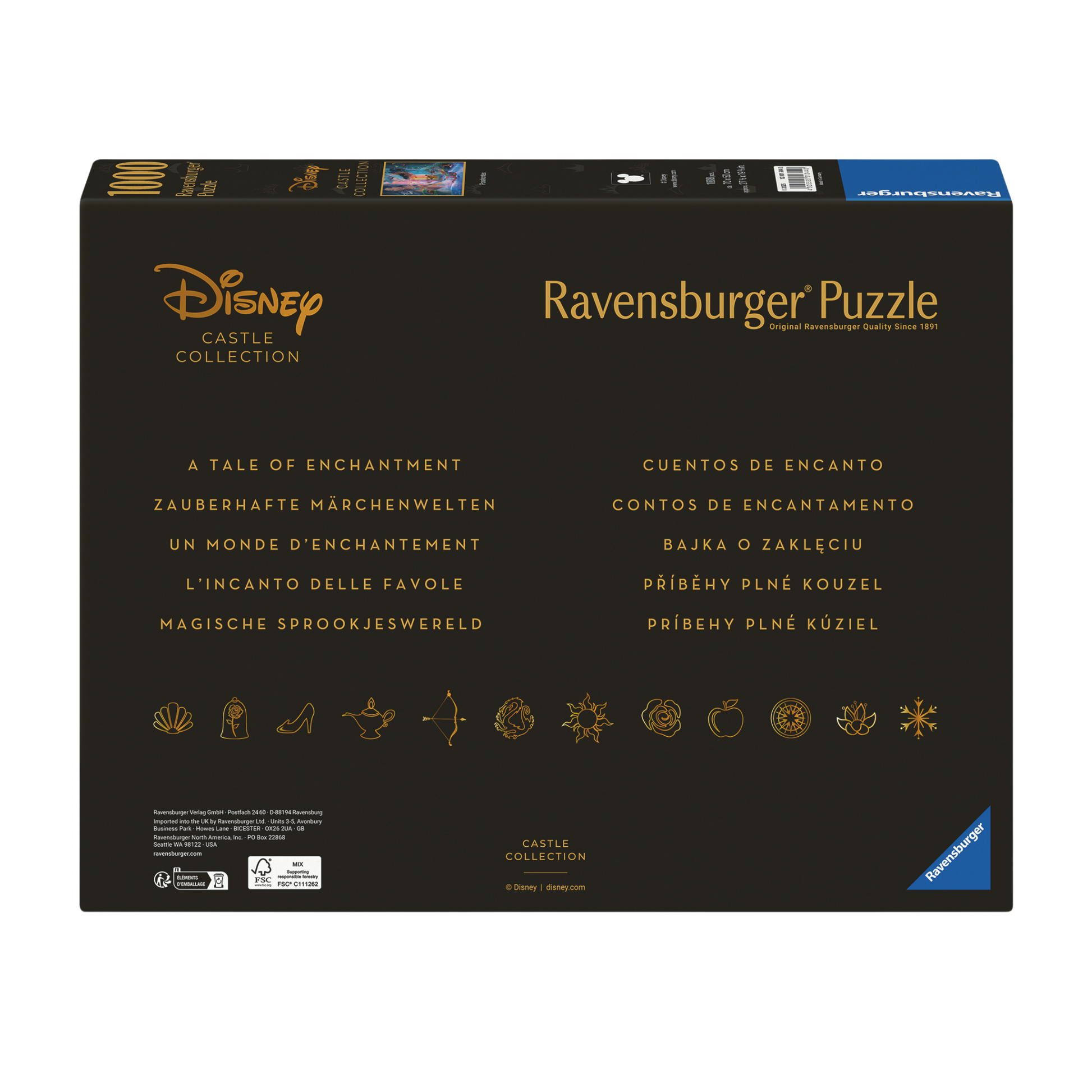 Disney Slott Pocahontas 1000 brikker Ravensburger puslespill bakside eske