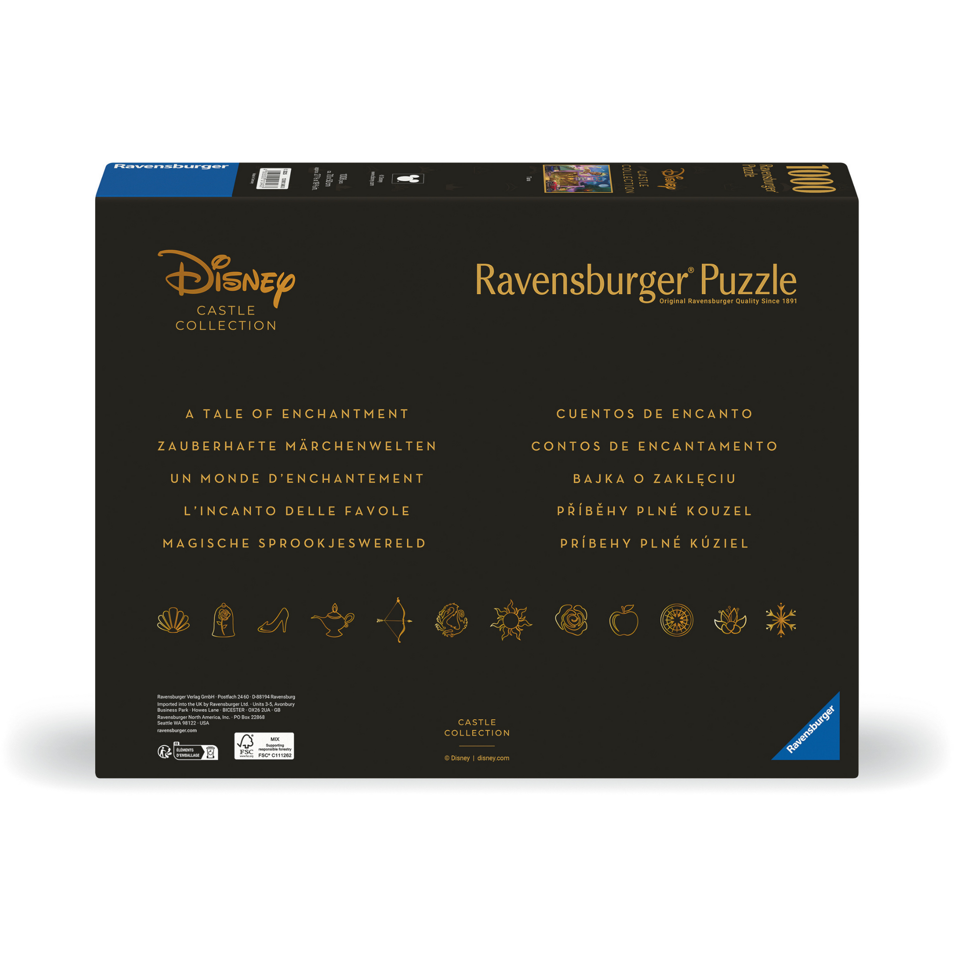 Disney-slott Tiana 1000 brikker Ravensburger puslespill bakside eske