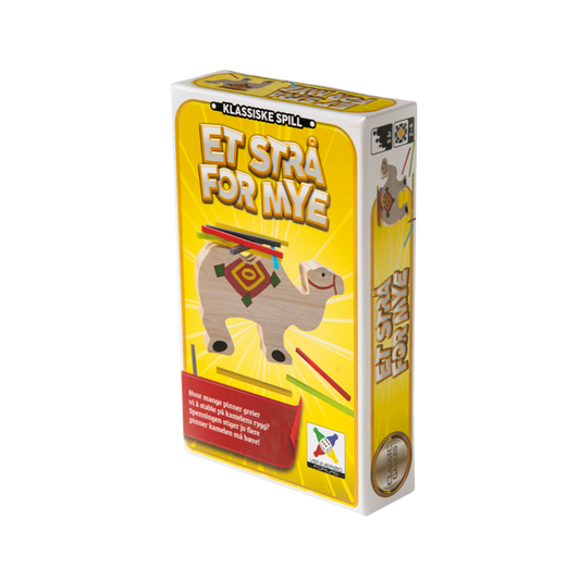 Et strå for mye reisespill gul eske med motiv av trekamel med pinner på ryggen