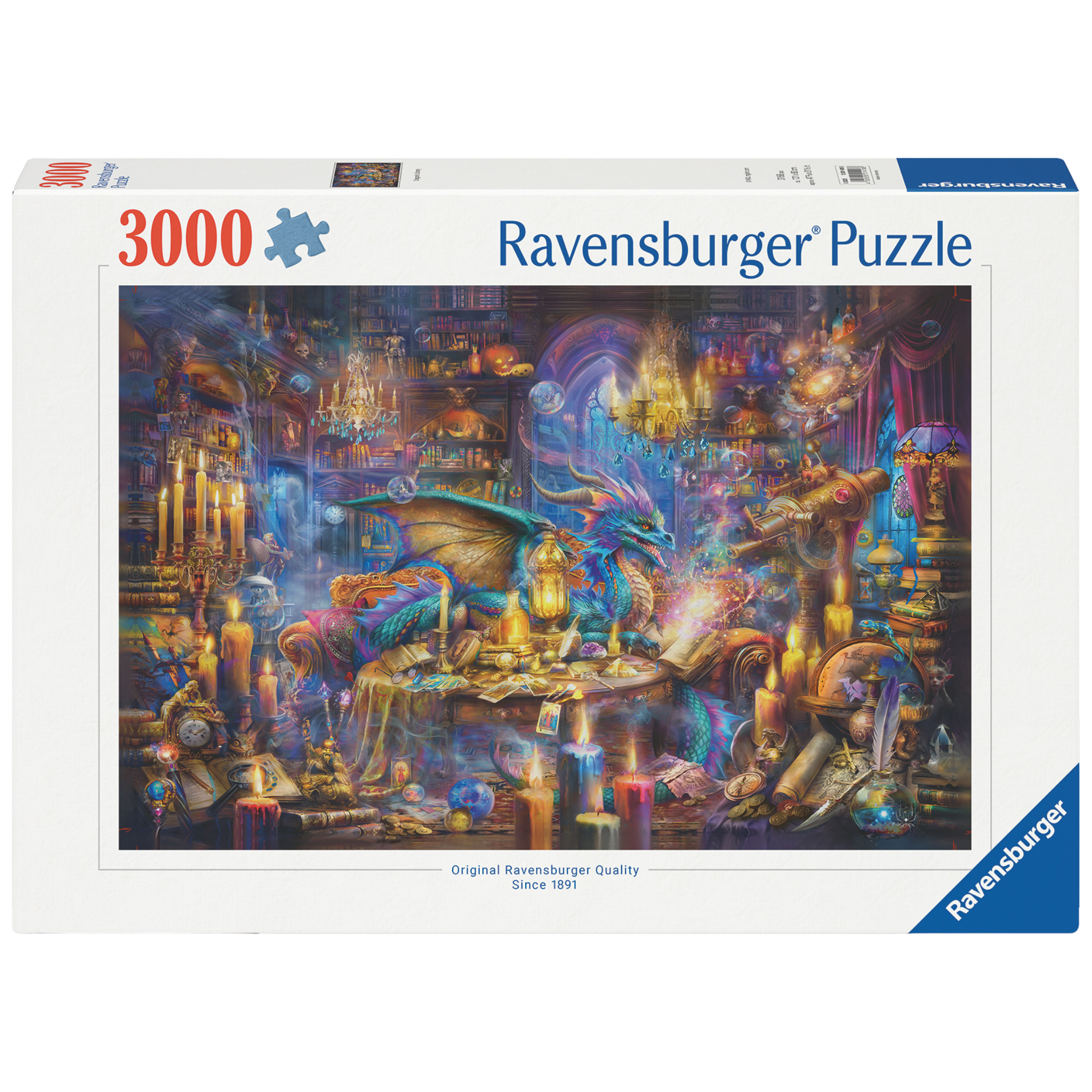 Fantasi biblioteket puslespill eske med magisk biblioteksmotiv og 3000 brikker fra Ravensburger