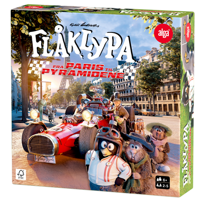 Flåklypa Grand Prix brettspill med kappløpsbane fra Paris til pyramidene