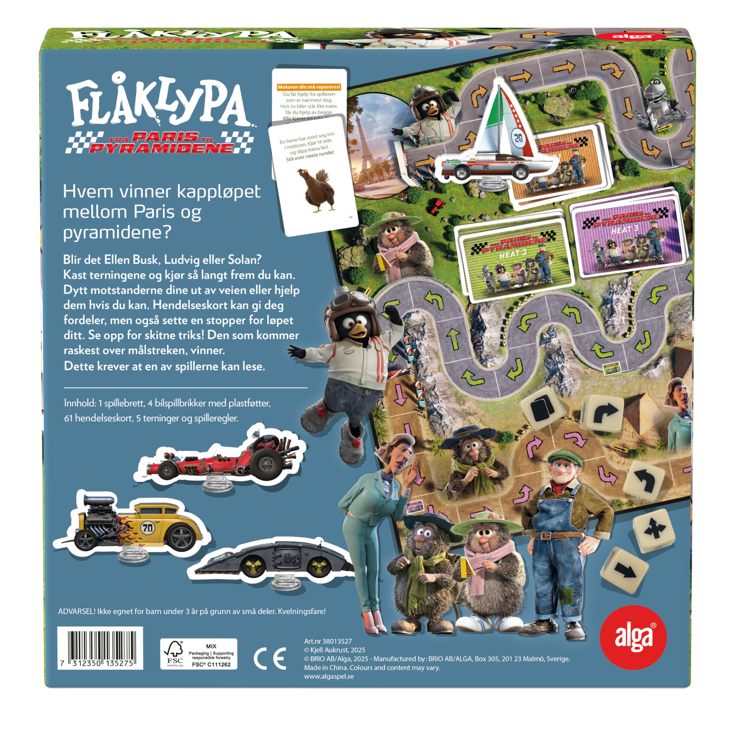 Flåklypa Grand Prix brettspill spillebrett med kappløpsbane fra Paris til pyramidene