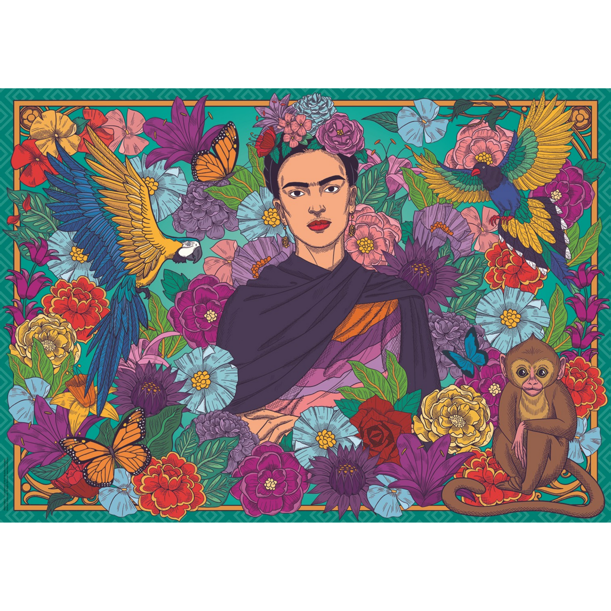 rida Kahlo puslespill ferdig bilde med fargerikt og kraftfullt kunstmotiv