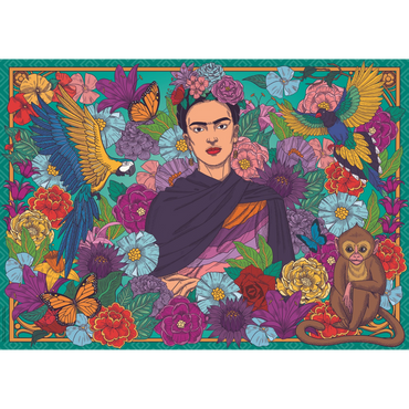 rida Kahlo puslespill ferdig bilde med fargerikt og kraftfullt kunstmotiv