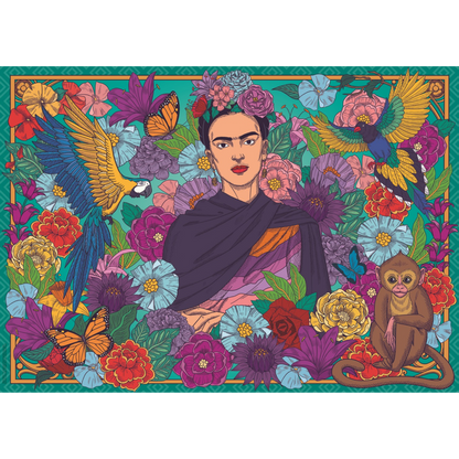 rida Kahlo puslespill ferdig bilde med fargerikt og kraftfullt kunstmotiv