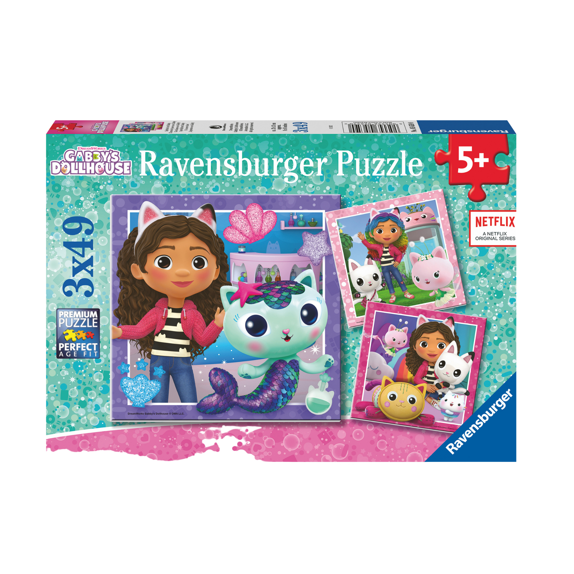 Gabbys Dukkehus 3x49 brikker Ravensburger puslespill eske med tre forskjellige Gabby motiver