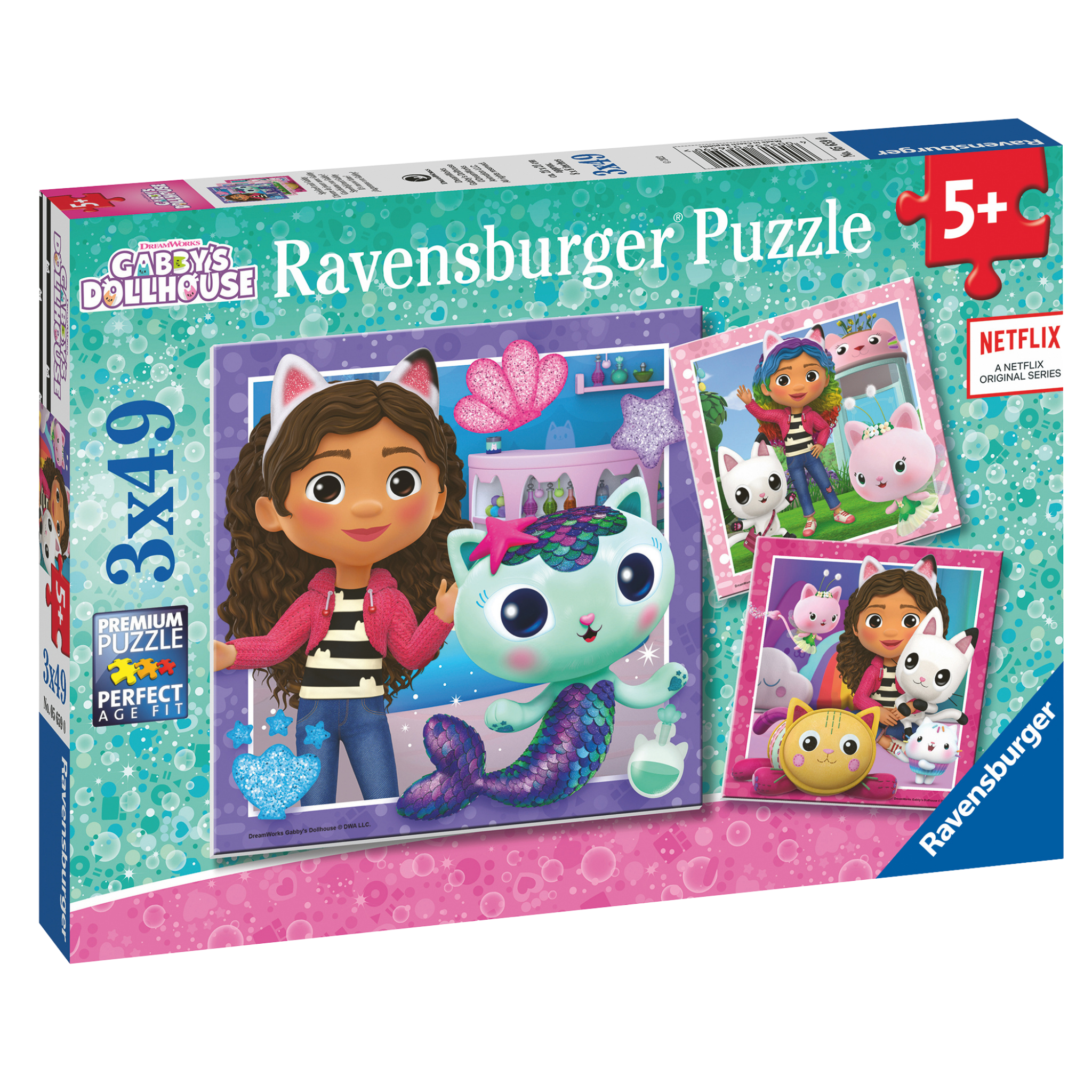 Gabbys Dukkehus 3x49 brikker Ravensburger puslespill eske med tre forskjellige Gabby motiver