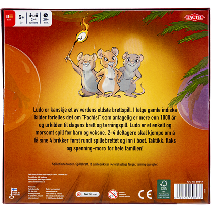 Hvis ingen går i fella Ludo bakside spilleske med illustrasjoner fra den norske julefilmen inspirert av Alf Prøysen