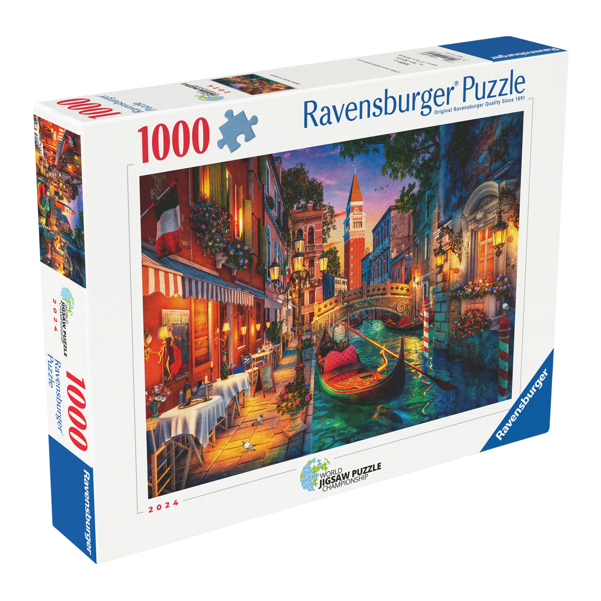 Kanalcruise i Venezia 1000 brikker Ravensburger puslespill eske med Venezia kanal motiv