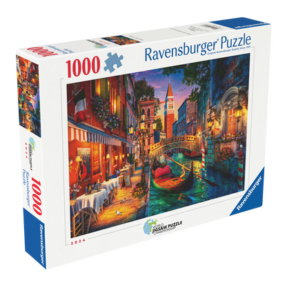 Kanalcruise i Venezia 1000 brikker Ravensburger puslespill eske med Venezia kanal motiv