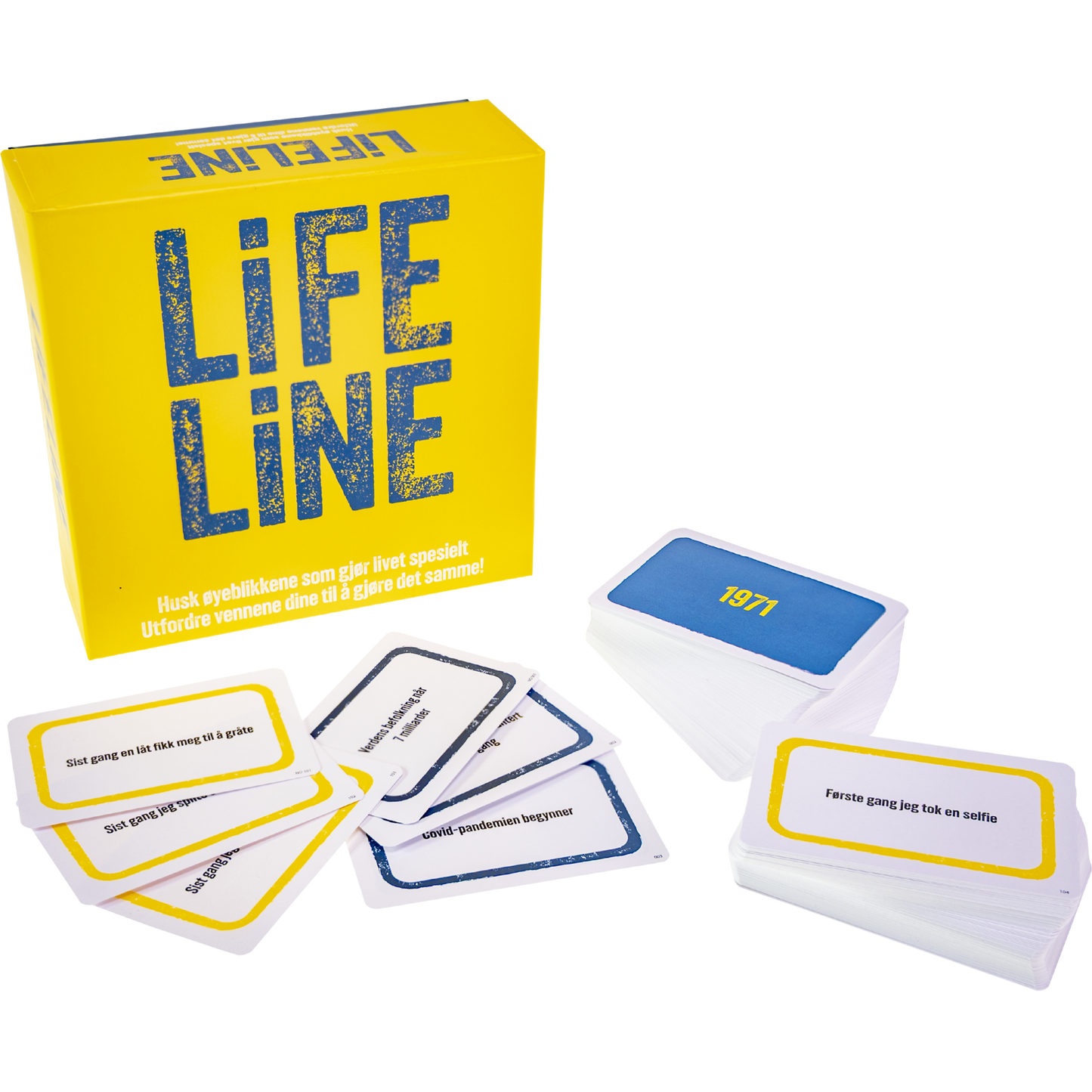 Lifeline festspill eske med oppgavekort med personlige og historiske hendelser