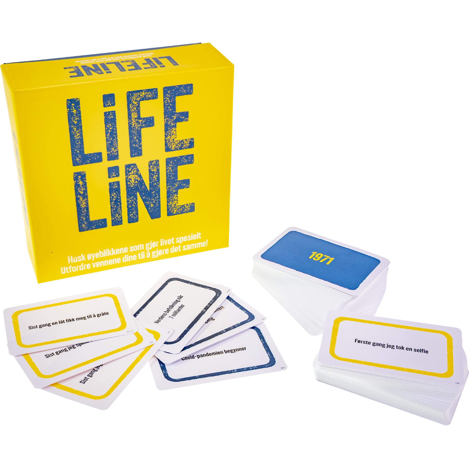 Lifeline festspill eske med oppgavekort med personlige og historiske hendelser