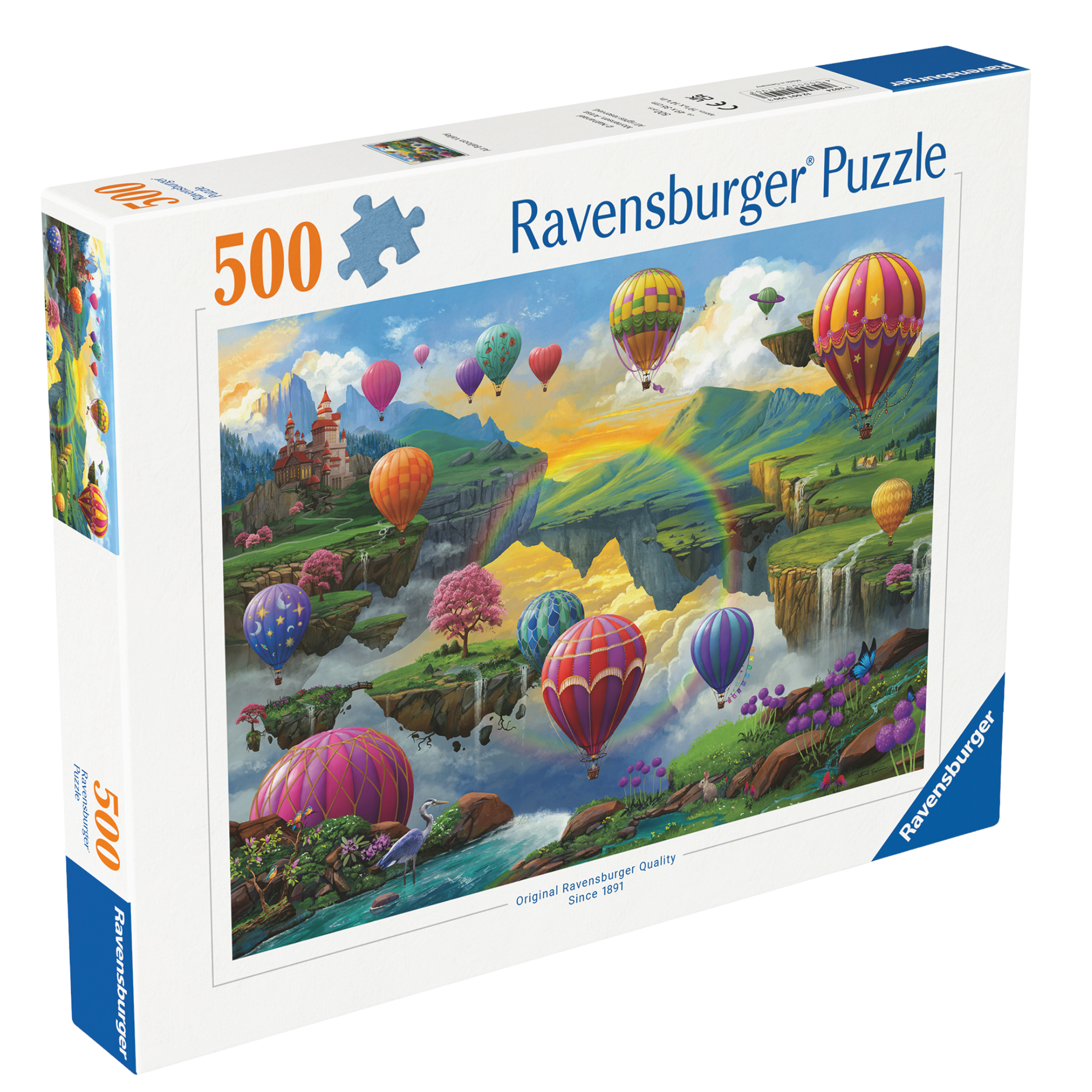 Luftballongdalen 500 brikker Ravensburger puslespill eske med fargerike luftballonger motiv