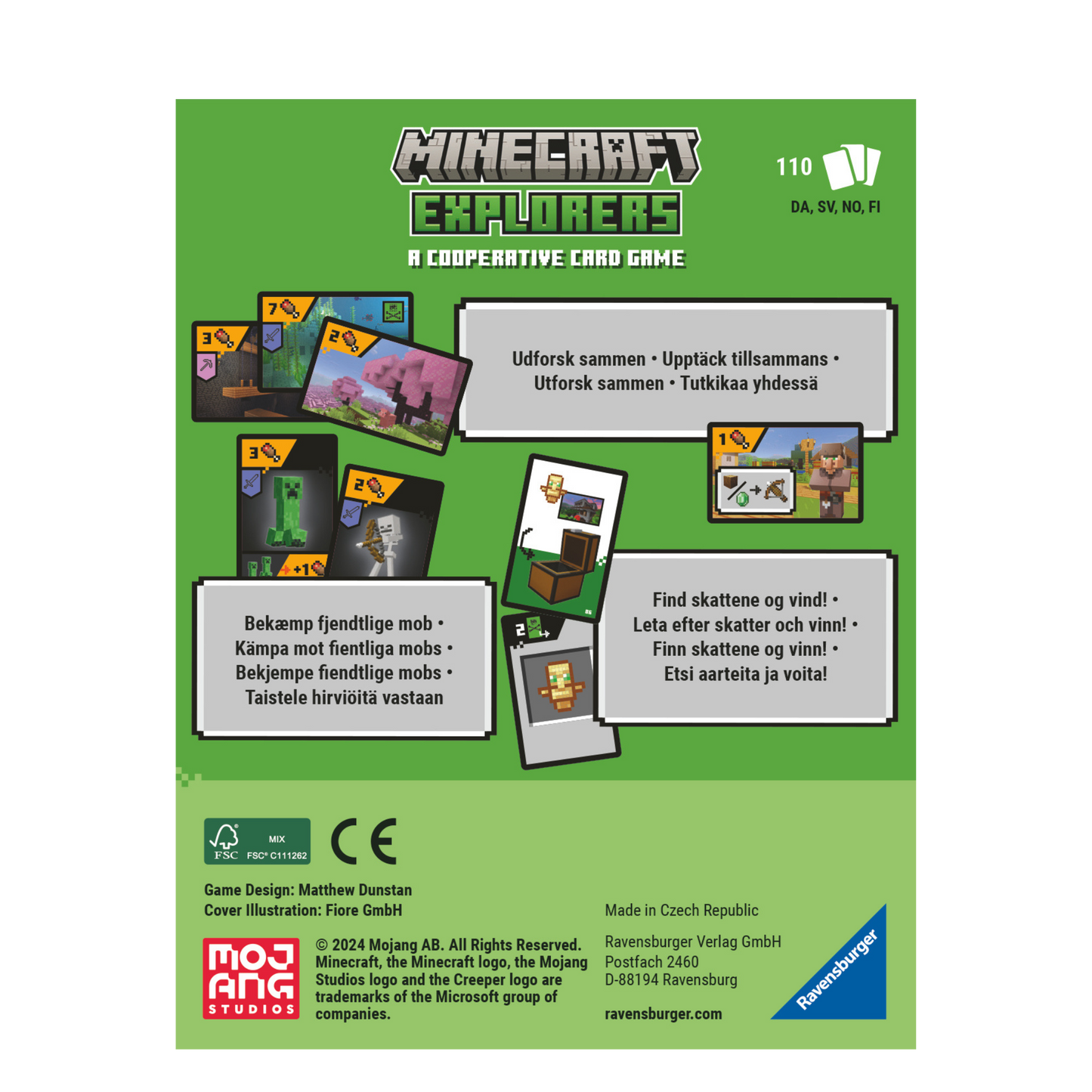 Minecraft Explorers spilleske bakside med spillinformasjon
