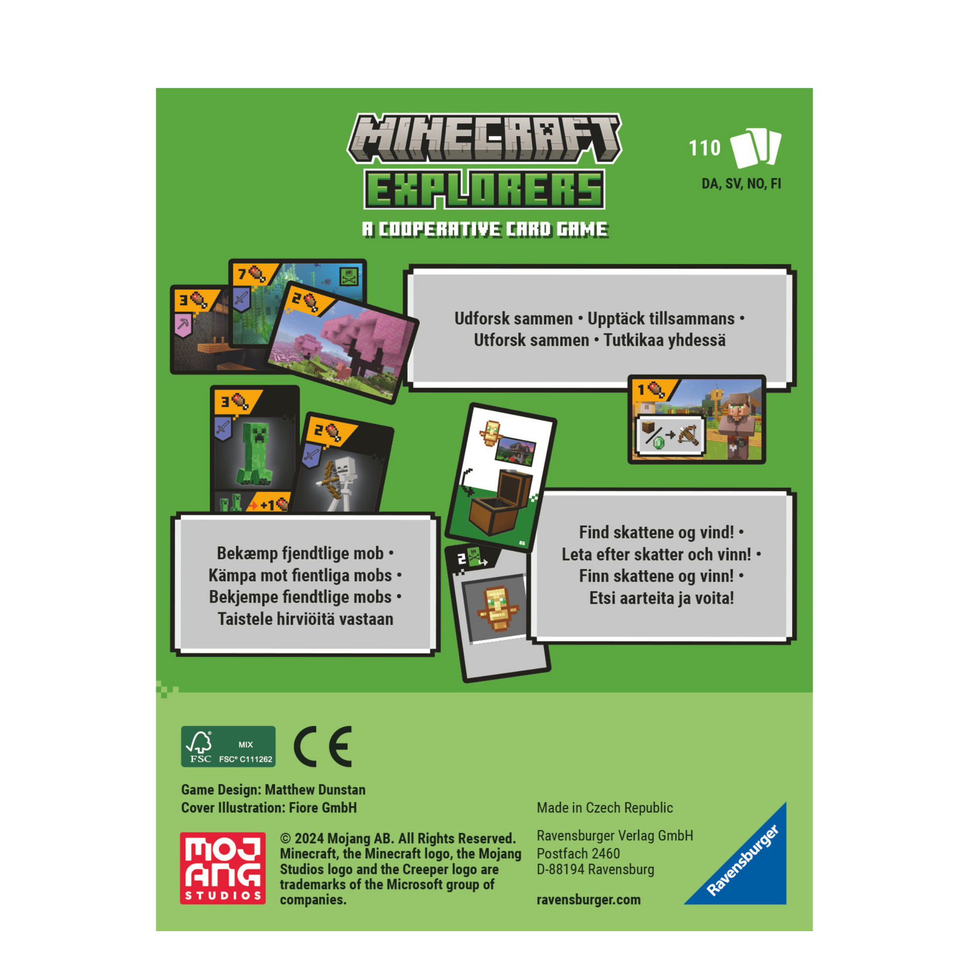 Minecraft Explorers spilleske bakside med spillinformasjon