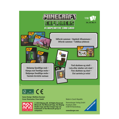 Minecraft Explorers spilleske bakside med spillinformasjon