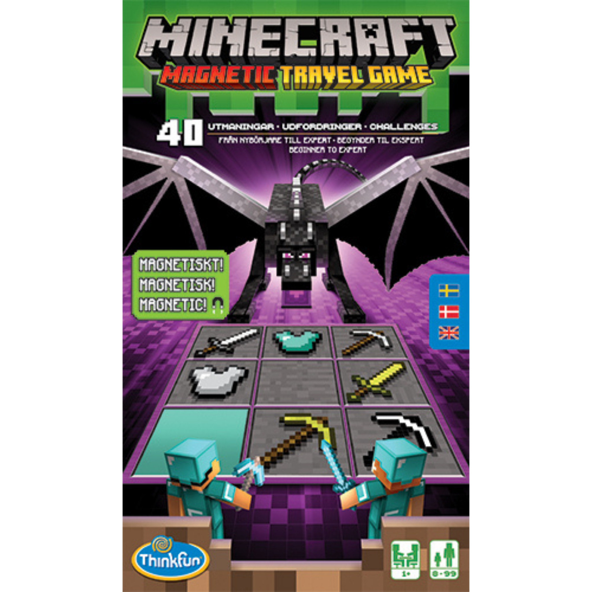 Minecraft magnetisk reisespill eske med Ender-dragen og 40 logiske utfordringer