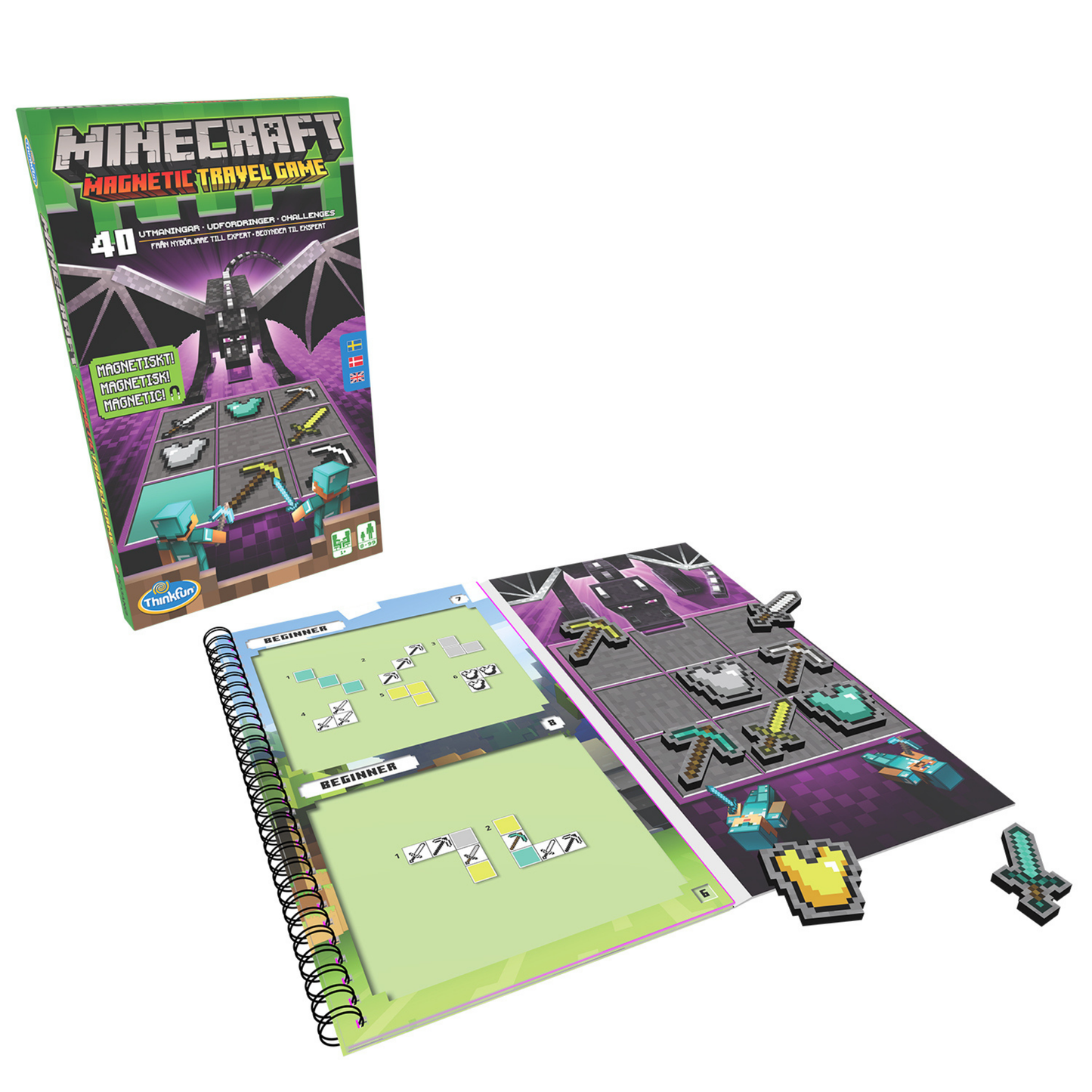 Minecraft magnetisk reisespill eske og spillbrett med Ender-dragen og 40 logiske utfordringer