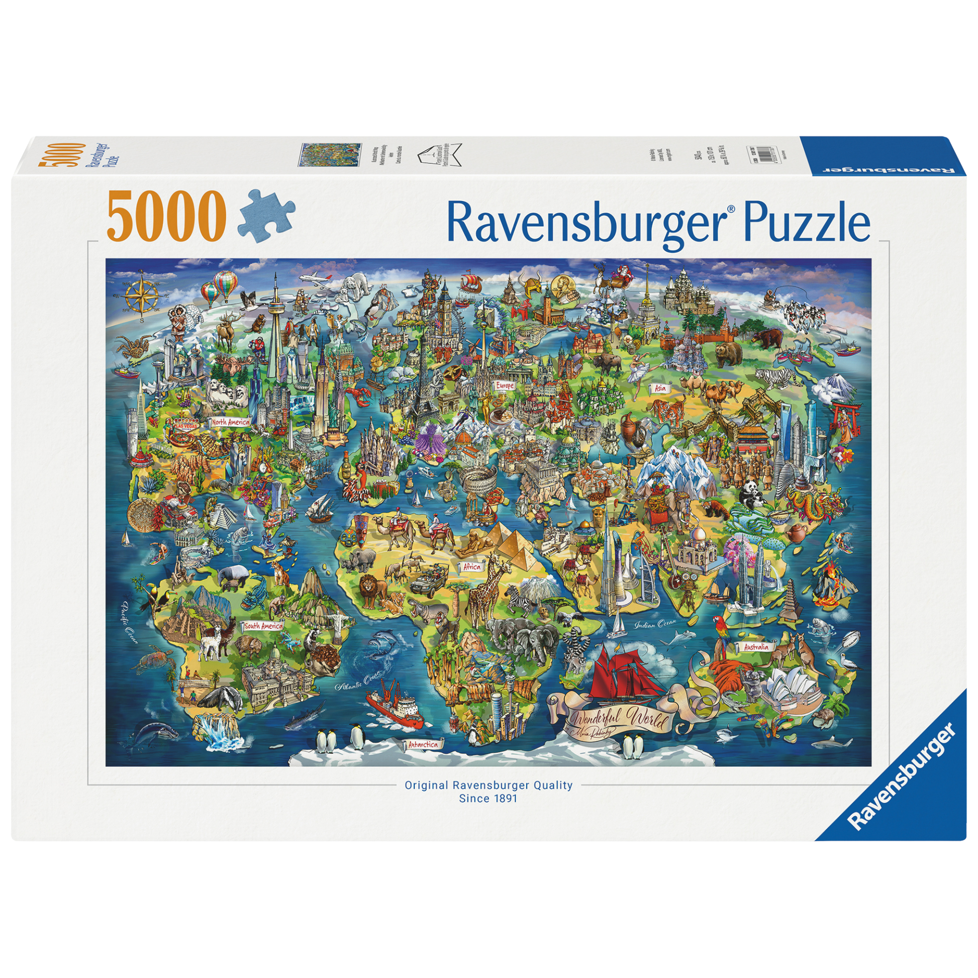 Morsomt verdenskart - 1000 brikkers puslespill eske