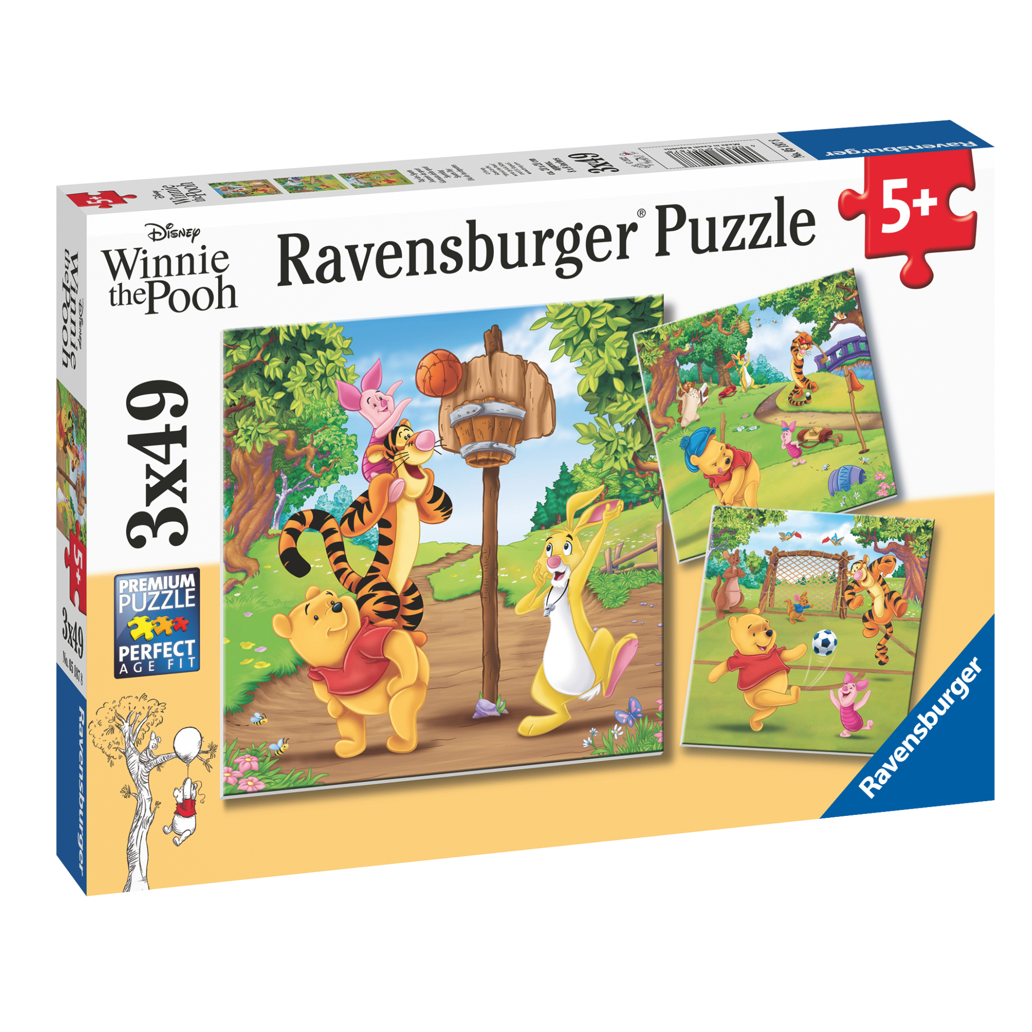 Ole Brumm sportsdag puslespill eske - 3x49 brikkers puslespill med Disney-figurer for barn 5+ år