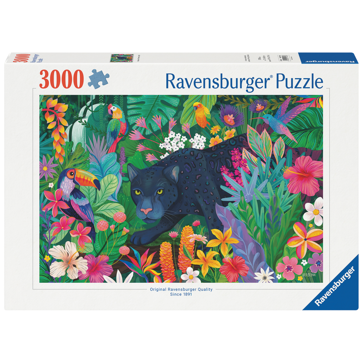 Panter i blomstrende jungel - 1000 brikkers puslespill eske