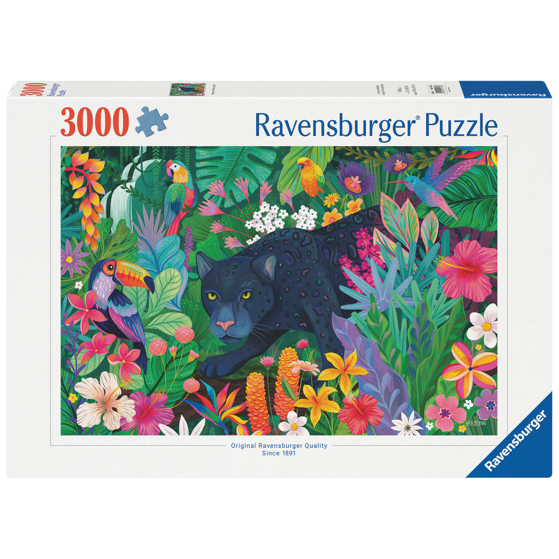 Panter i blomstrende jungel - 1000 brikkers puslespill eske