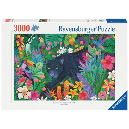 Panter i blomstrende jungel - 1000 brikkers puslespill eske
