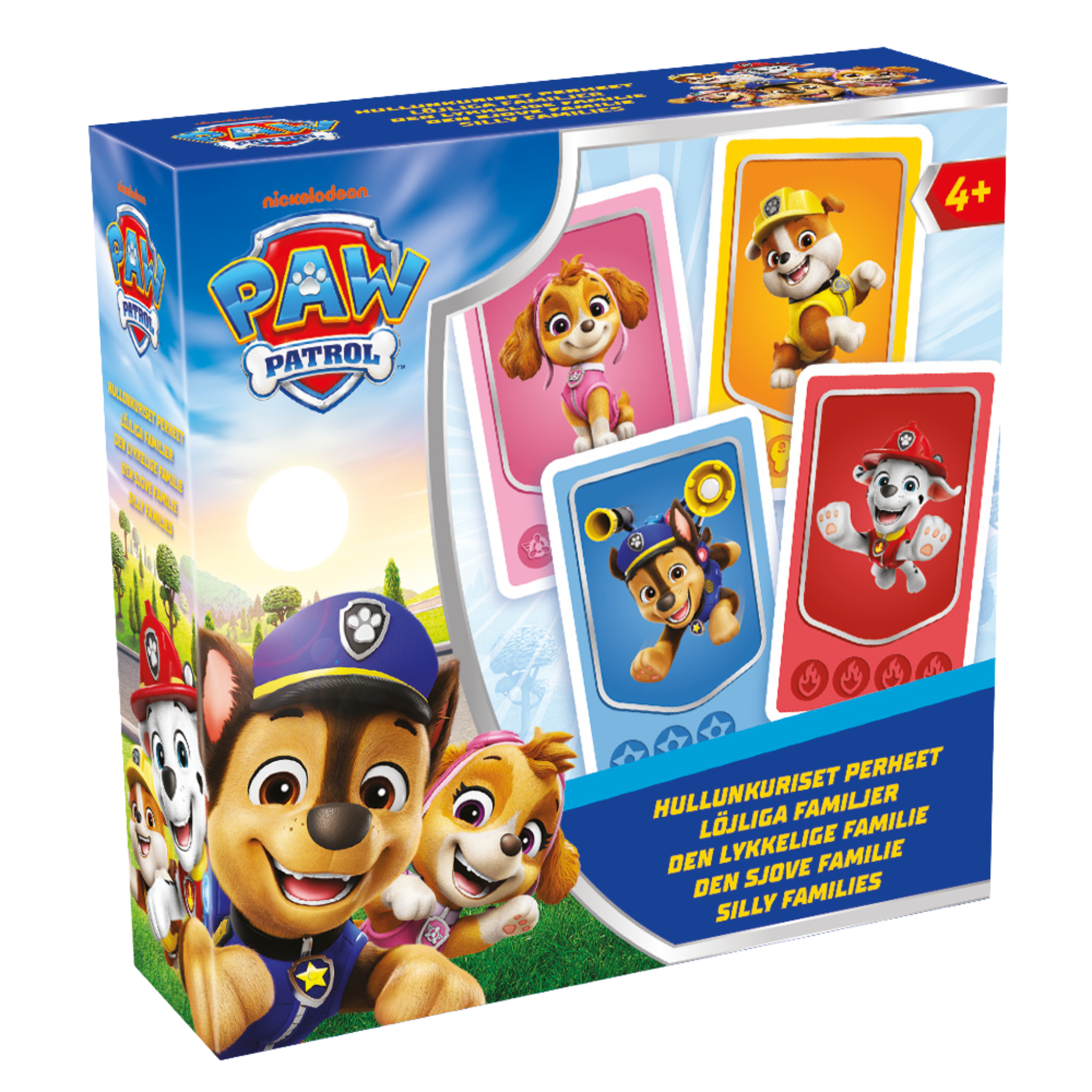 Paw Patrol den lykkelige familie kortspill eske med Chase, Marshall og redningshundene