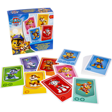 Paw Patrol den lykkelige familie kortspill eske og kort med Chase, Marshall og redningshundene