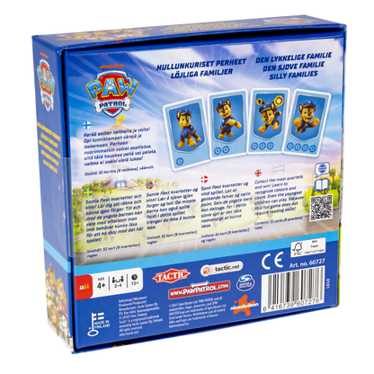 Paw Patrol den lykkelige familie kortspill bakside eske med Chase og tekst