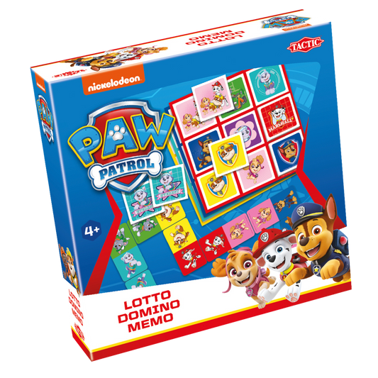 Paw Patrol 3-in-1 Tactic spilleske med lotto, domino og memo spill og Paw Patrol karakterer