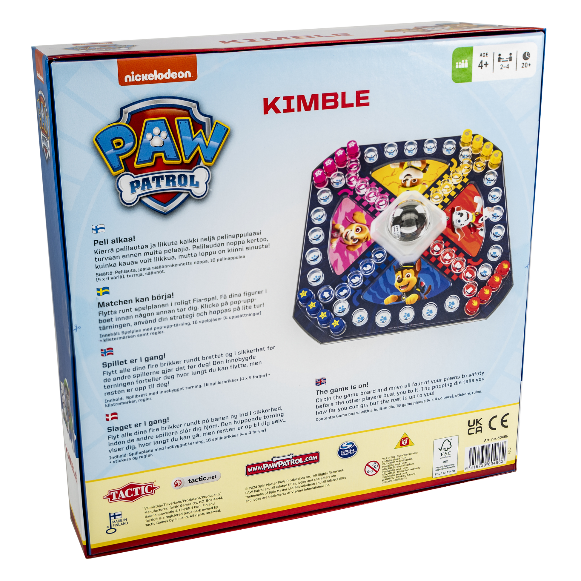Kimble Paw Patrol spilleske bakside med spillinformasjon og instruksjoner