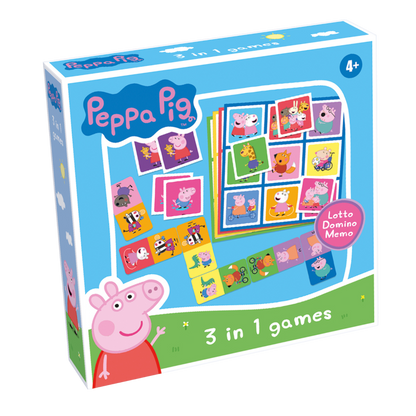 Peppa Gris 3 i 1 spilleske med lotto, domino og memo spill og Peppa karakterer