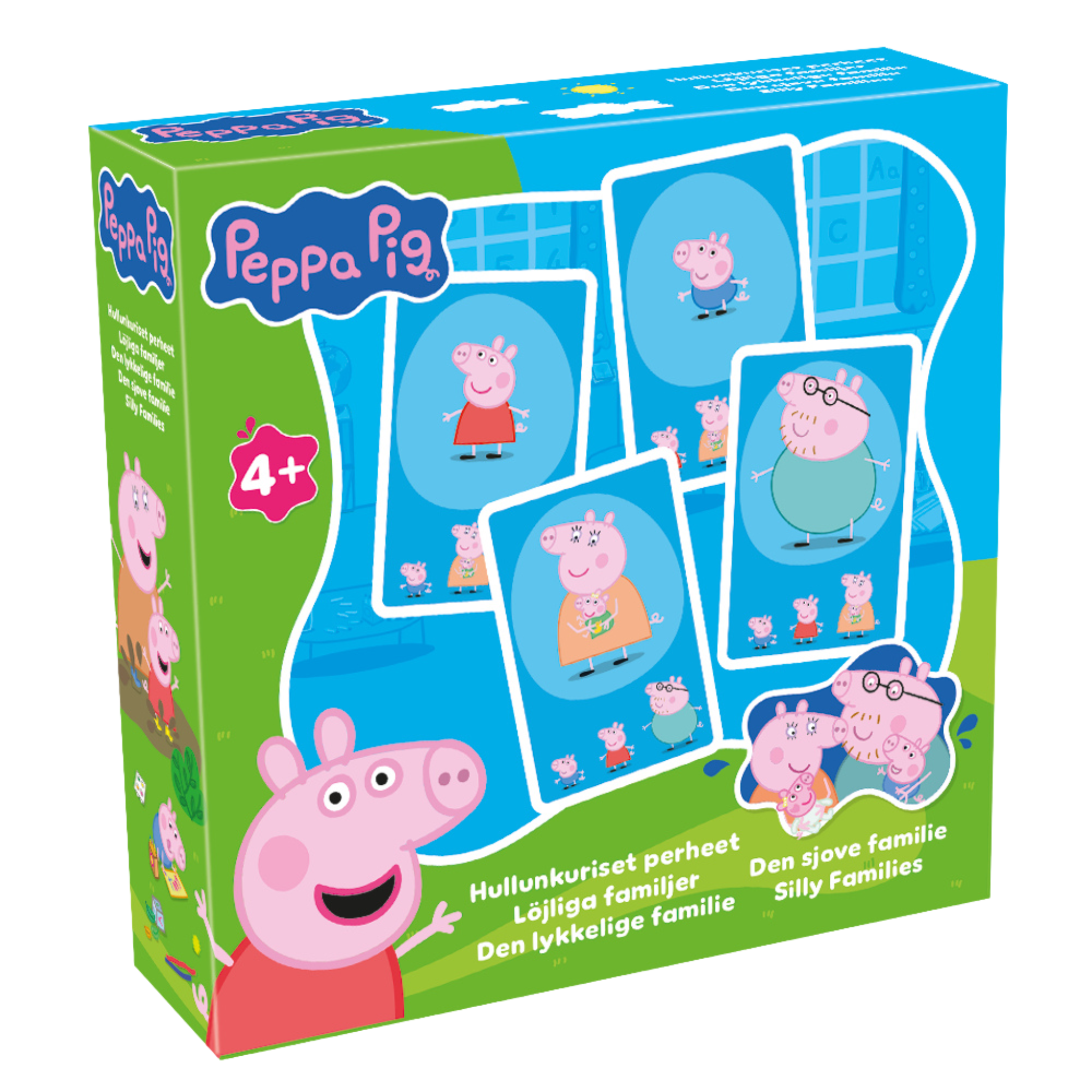 Peppa Pig den lykkelige familie kortspill eske med Peppa og familien på fargerike kort