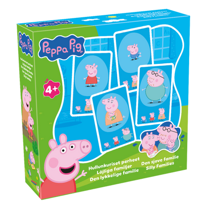 Peppa Pig den lykkelige familie kortspill eske med Peppa og familien på fargerike kort