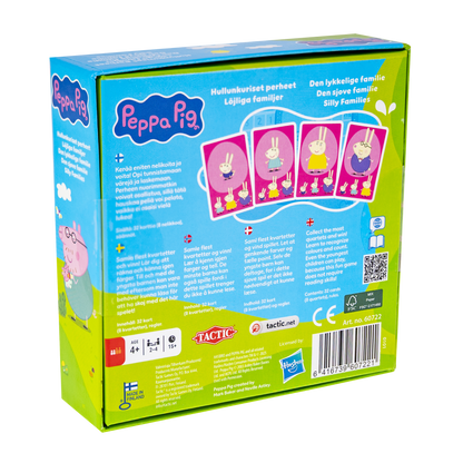 Peppa Pig den lykkelige familie kortspill bakside eske med Peppa og familien på fargerike kort