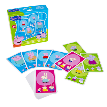 Peppa Pig den lykkelige familie kortspill eske og kort med Peppa og familien på fargerike kort