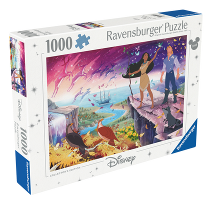 Pocahontas 1000 brikker Ravensburger puslespill eske med Disney Pocahontas og naturscene motiv