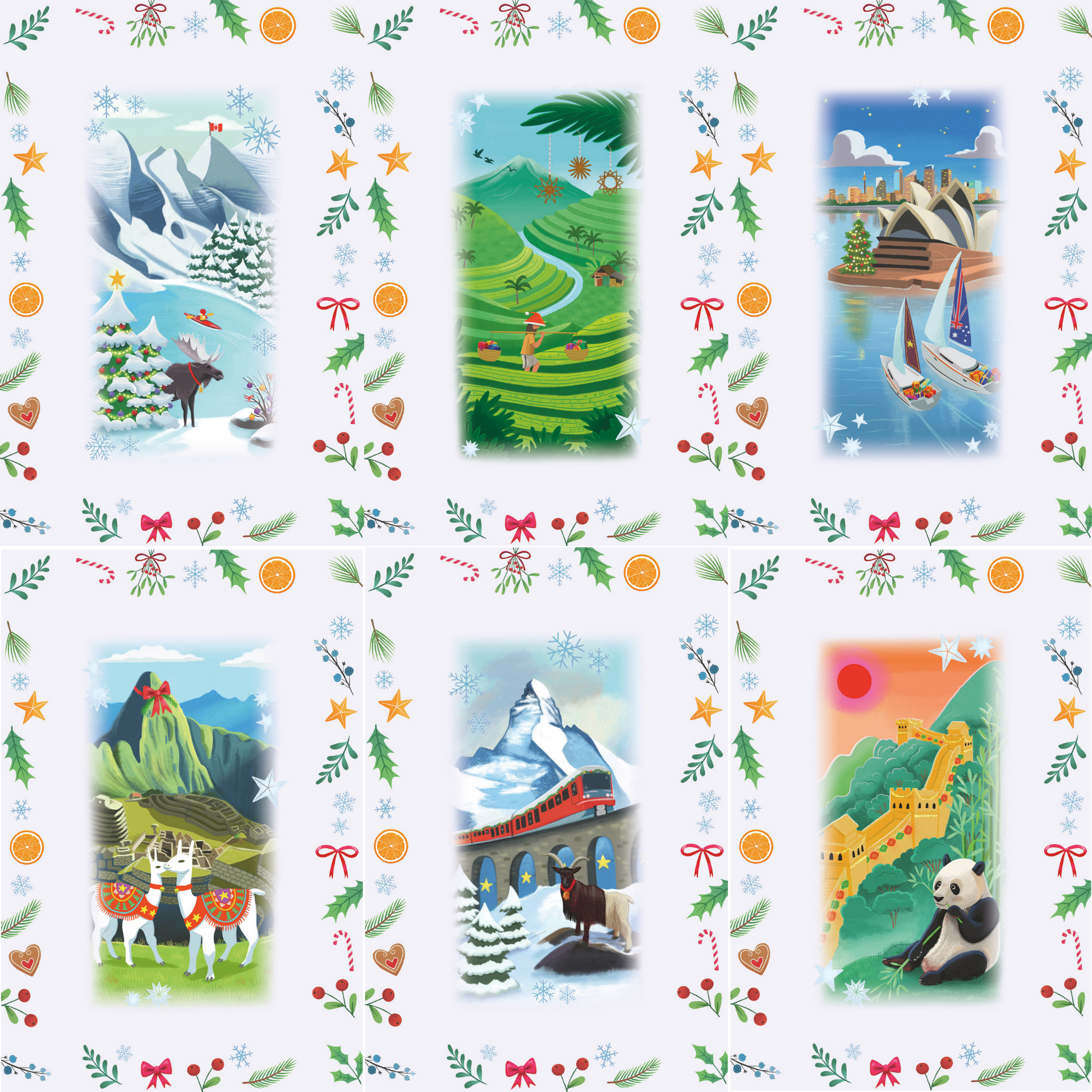 Jul rundt om verden adventskalender minipuslespill med julemotiver fra hele verden. 6 av motivene