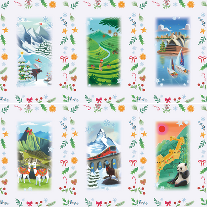 Jul rundt om verden adventskalender minipuslespill med julemotiver fra hele verden. 6 av motivene