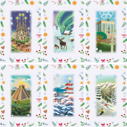 Jul rundt om verden adventskalender minipuslespill med julemotiver fra hele verden. 6 av motivene