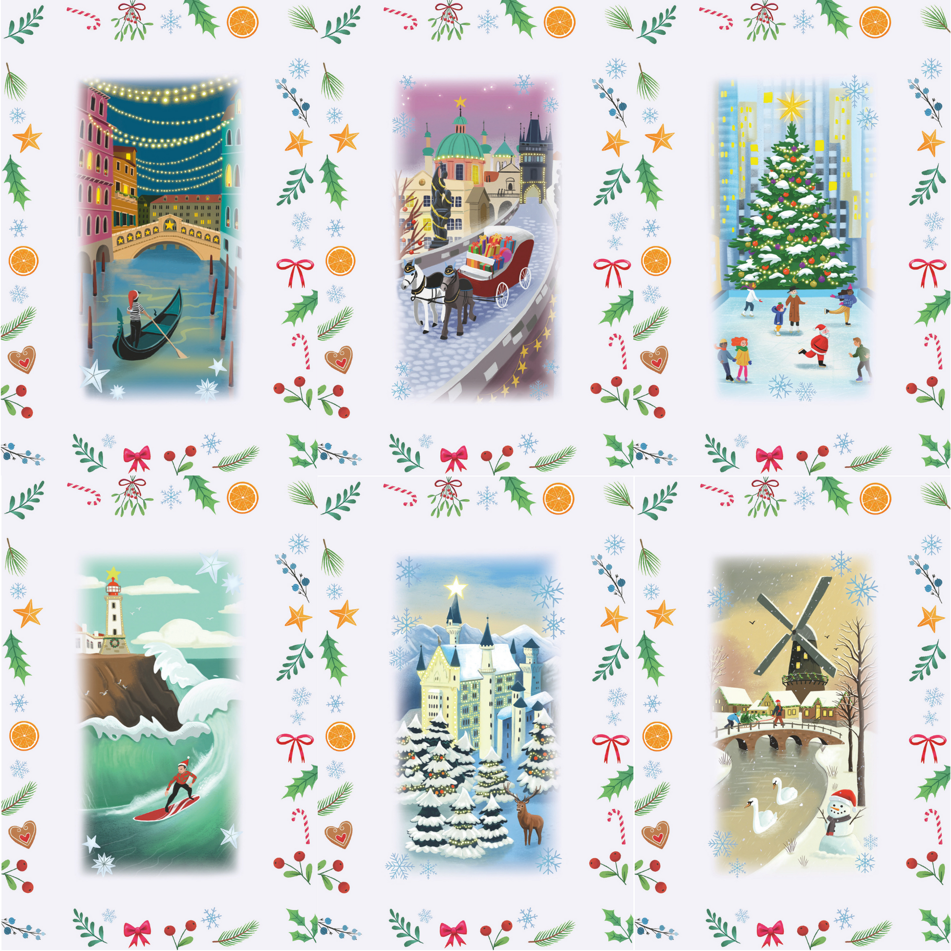 Jul rundt om verden adventskalender minipuslespill med julemotiver fra hele verden. 6 av motivene