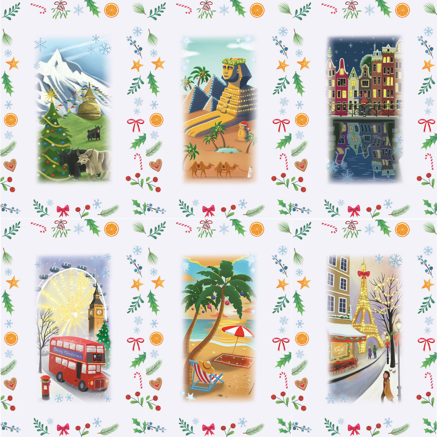 Jul rundt om verden adventskalender minipuslespill med julemotiver fra hele verden. 6 av motivene