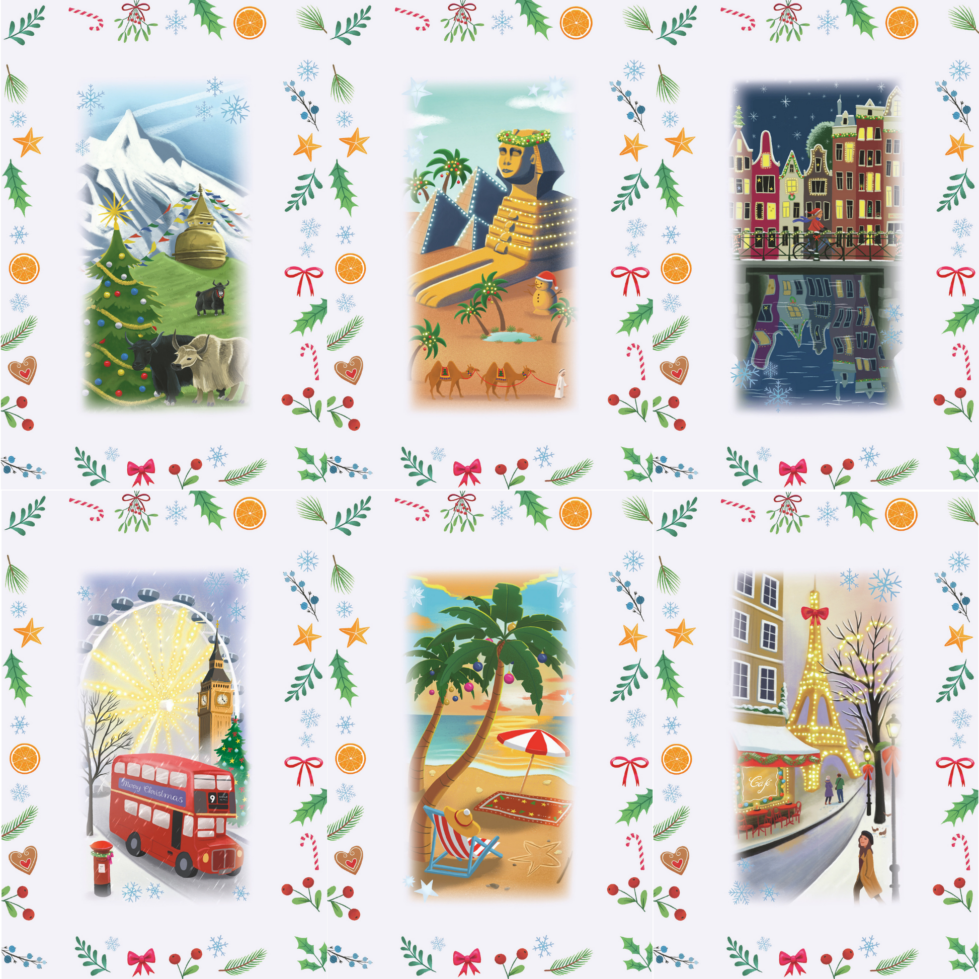 Jul rundt om verden adventskalender minipuslespill med julemotiver fra hele verden. 6 av motivene