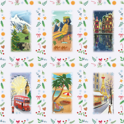 Jul rundt om verden adventskalender minipuslespill med julemotiver fra hele verden. 6 av motivene