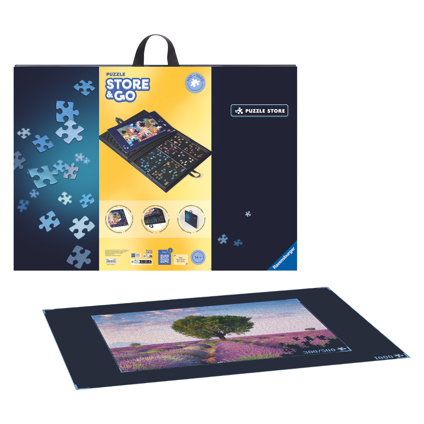 avensburger Puzzle Case puslespillkoffert med 5 sorteringsskuffer og puslespillpute for 300-1000 brikker
